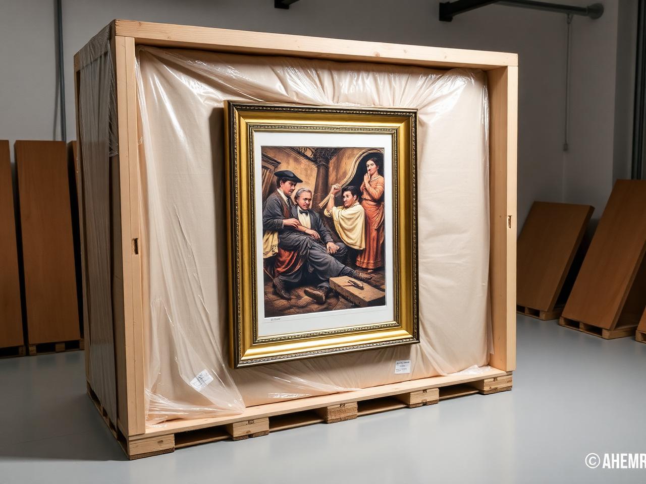 Embalaje profesional a medida para obras de arte — Navii Obra de arte con embalaje especializado de protección para transporte internacional seguro